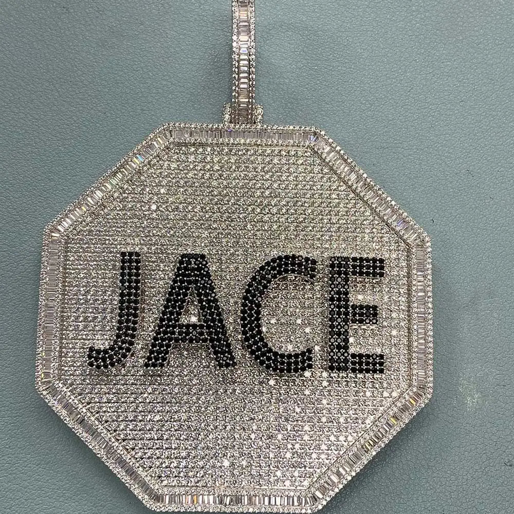 2024 3D Design Jewelry Copper 5A Zircon Bling Hip Hop Rapper Men Hip Hop Custom Letter Name Round Rectangle Pendant Lootquake LLC