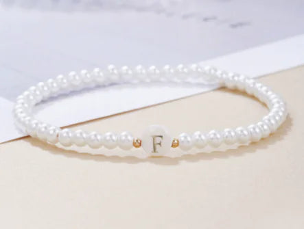 Dainty Faux Pearl Bead Initial Bracelet for Women Pi-Mart