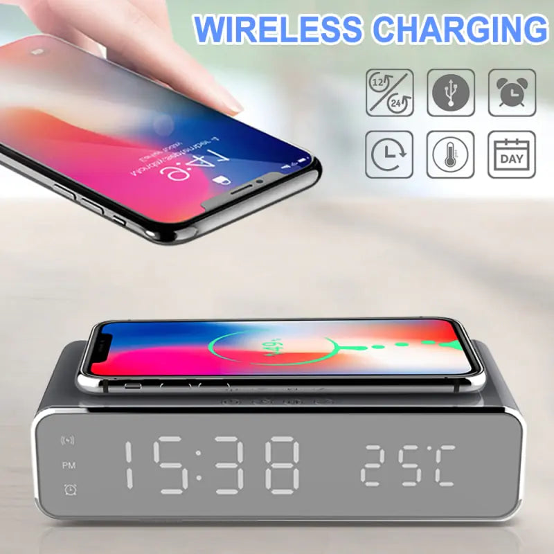 LED Alarm Clock QI Wireless Charger Pi-Mart