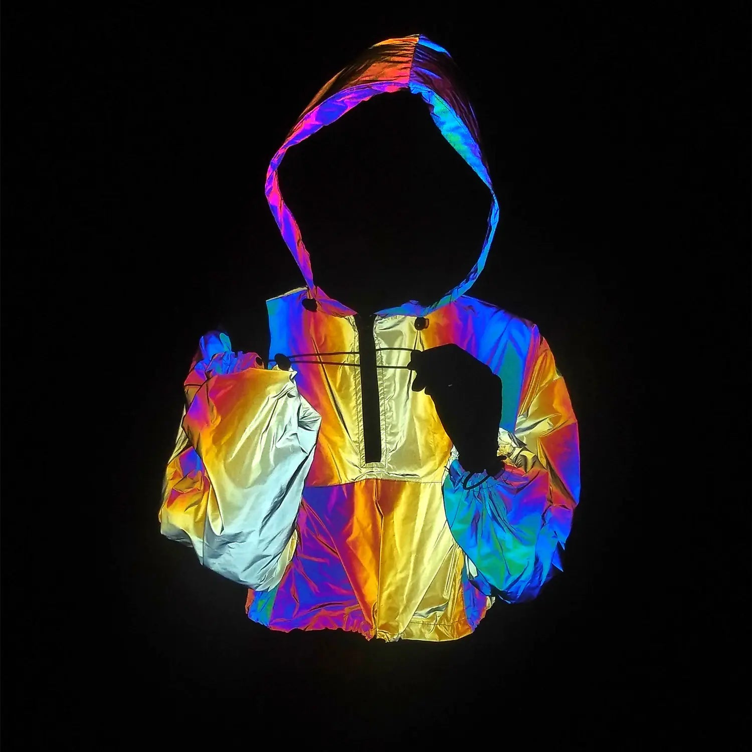 Women's Colorful Reflective Hooded Jacket Crop Top Pi-Mart