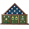 Walnut Three Bay Mantle Flag Display Case available in black, navy blue, red, and maroon The Military Gift Store
