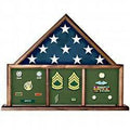 Walnut Three Bay Mantle Flag Display Case. The Military Gift Store