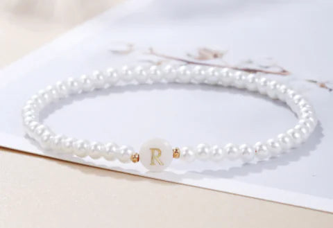 Dainty Faux Pearl Bead Initial Bracelet for Women Pi-Mart