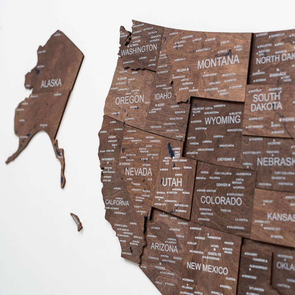 Wooden 3d Map of USA - Dark Walnut - SJB-DIAMOND ELITES