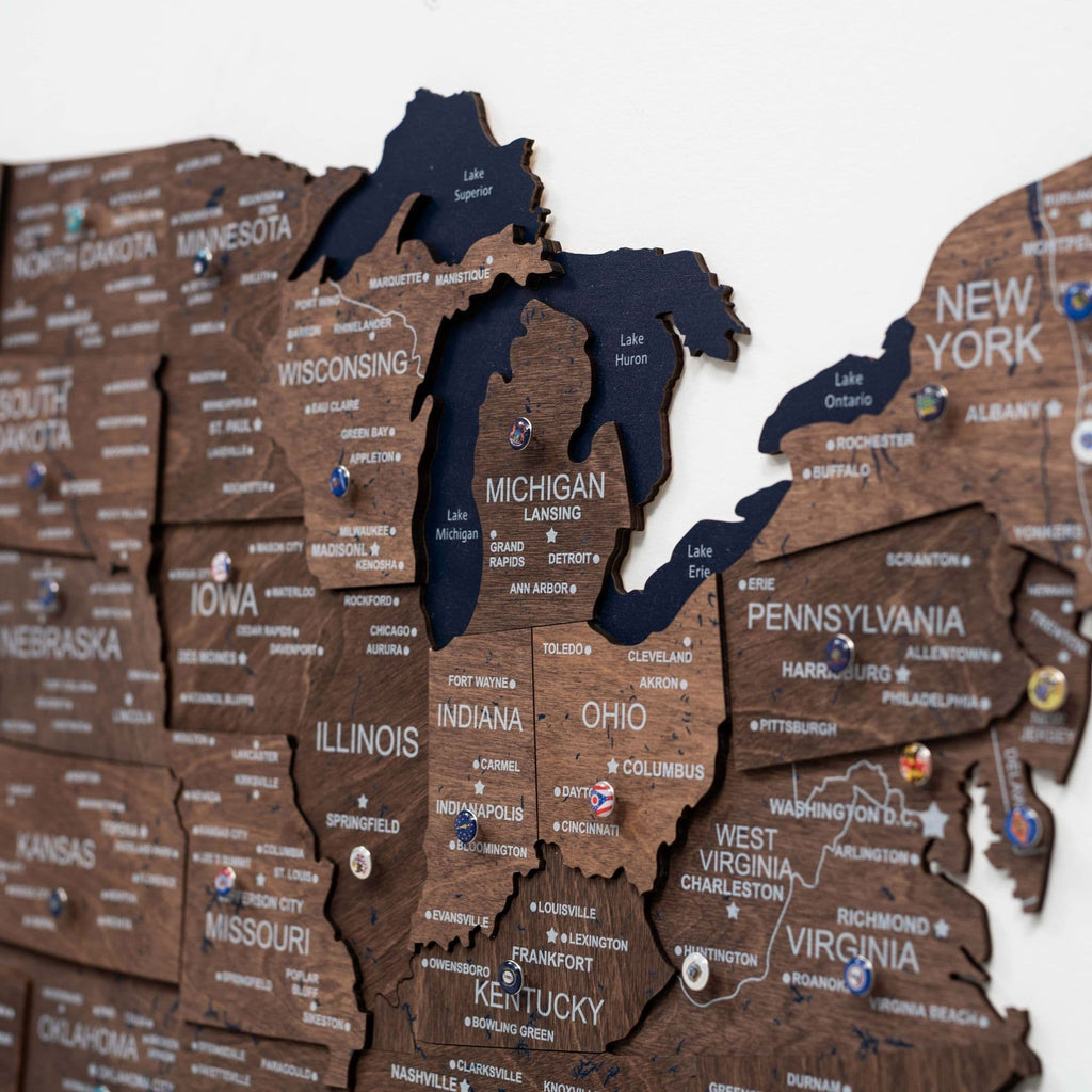 Wooden 3d Map of USA - Dark Walnut - SJB-DIAMOND ELITES