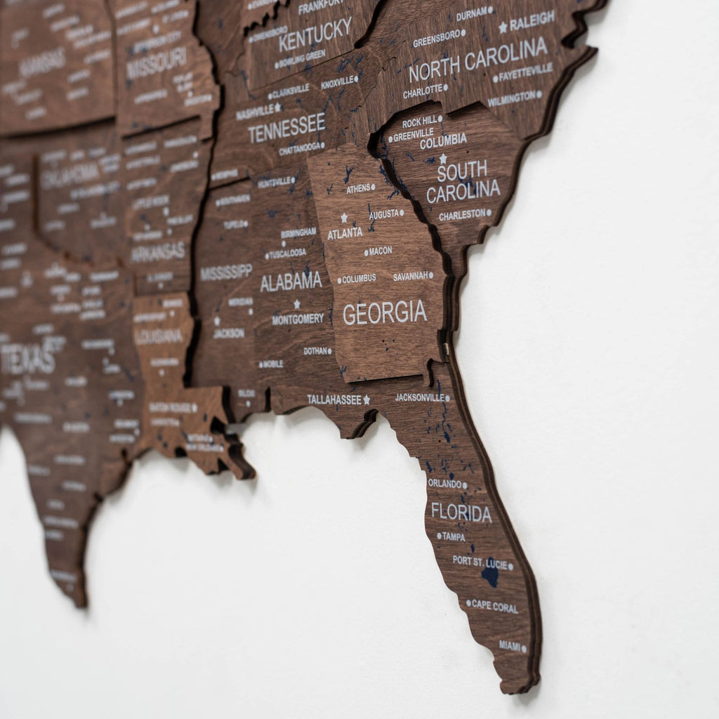 Wooden 3d Map of USA - Dark Walnut - SJB-DIAMOND ELITES