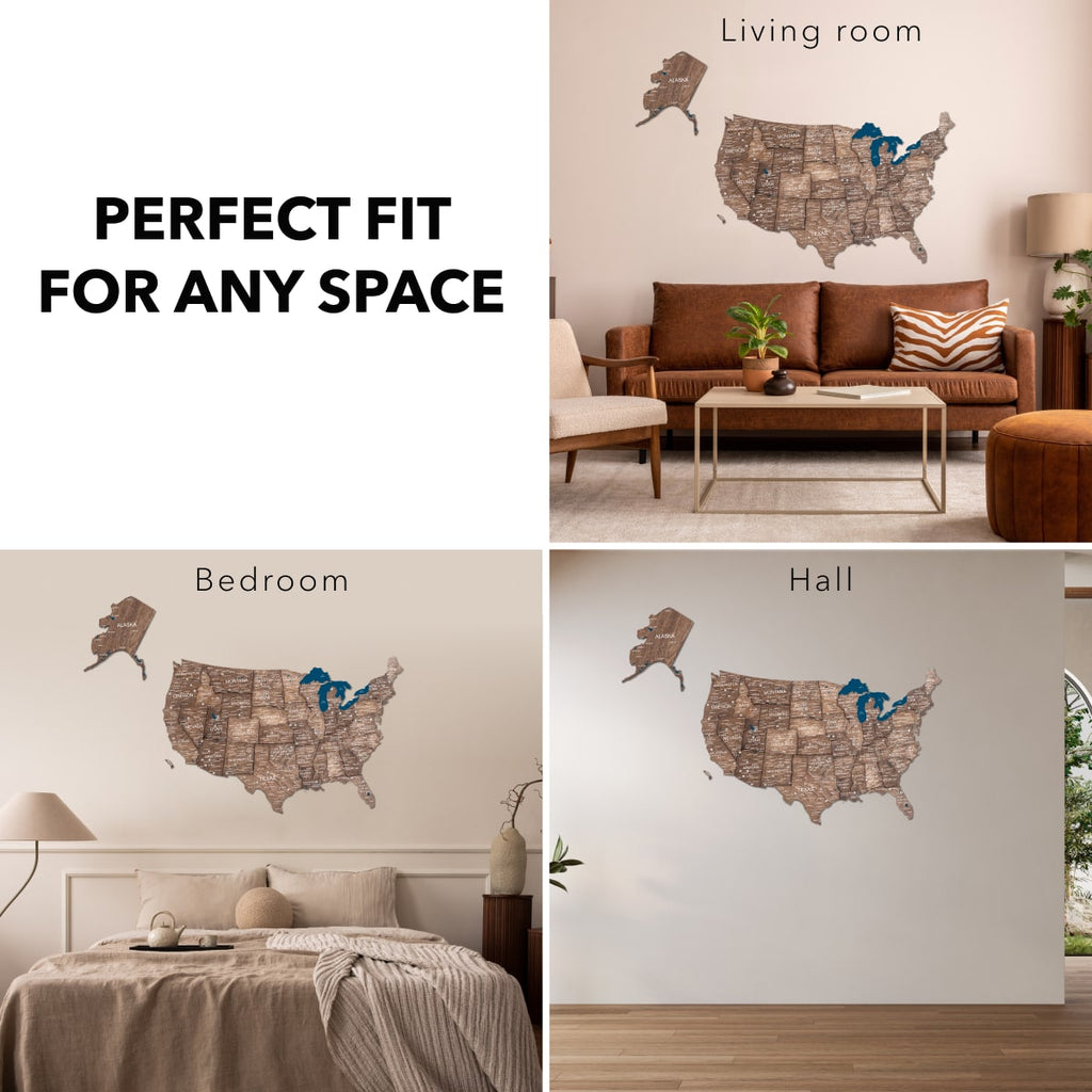 Wooden 3d Map of USA - Dark Walnut - SJB-DIAMOND ELITES