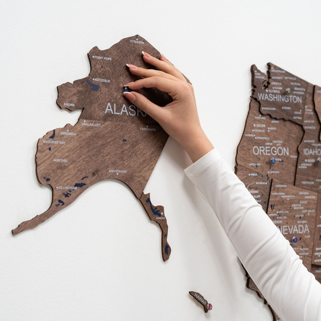 Wooden 3d Map of USA - Dark Walnut - SJB-DIAMOND ELITES
