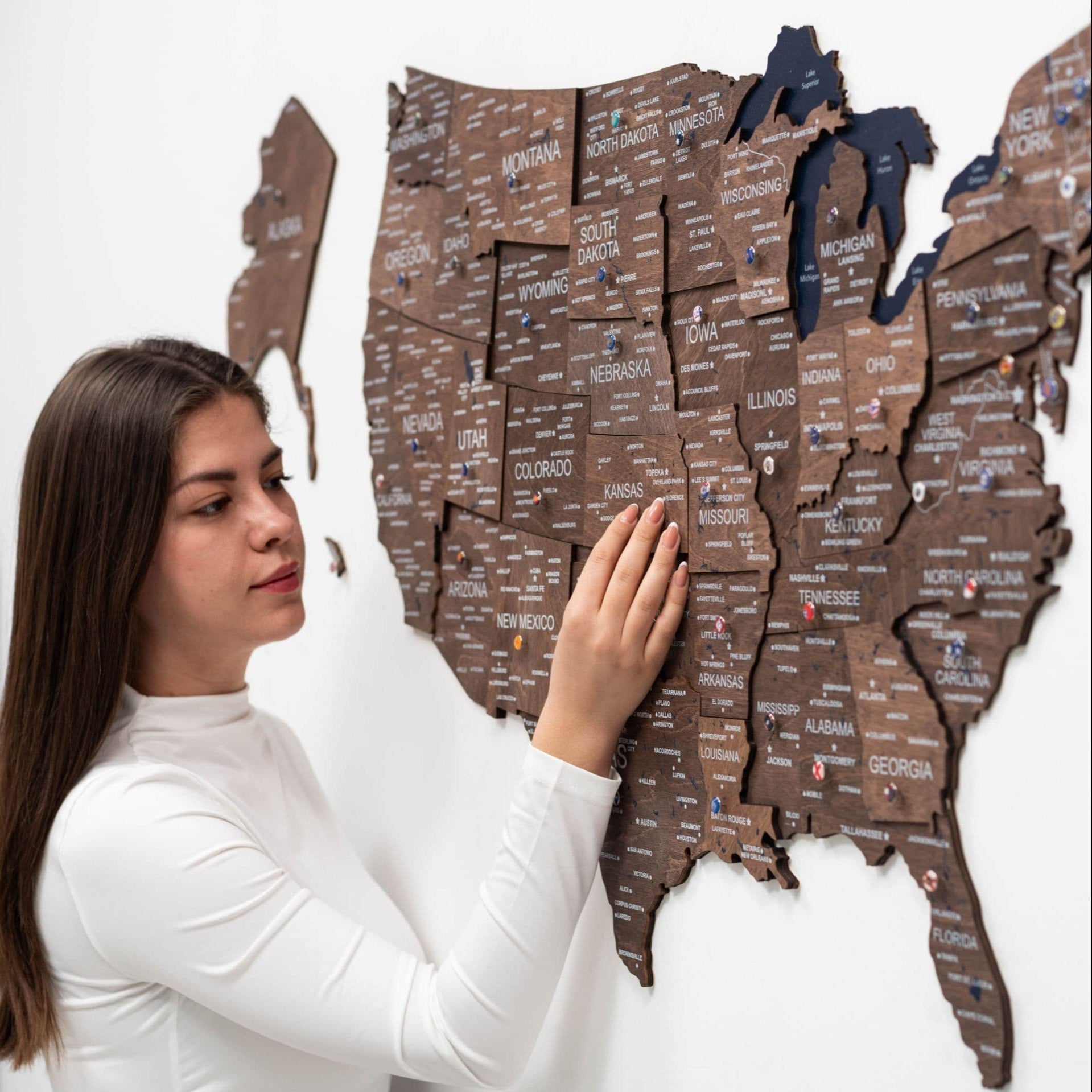 Wooden 3d Map of USA - Dark Walnut - SJB-DIAMOND ELITES