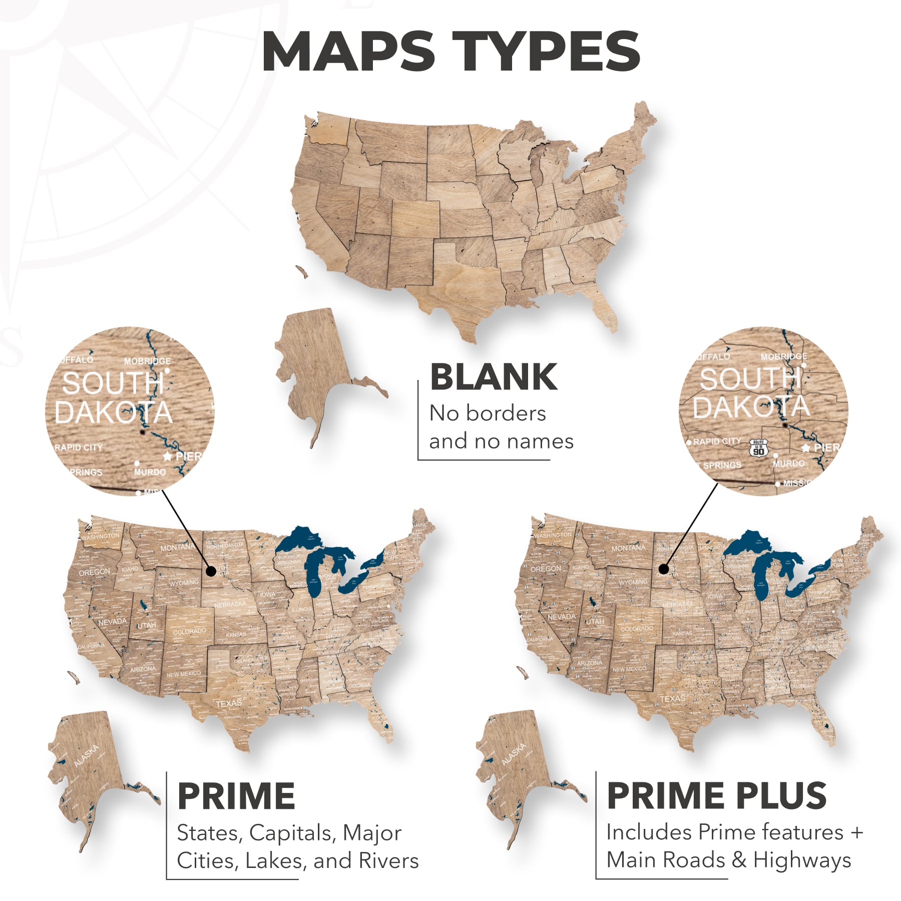 Wooden 3d Map of USA - Terra - SJB-DIAMOND ELITES