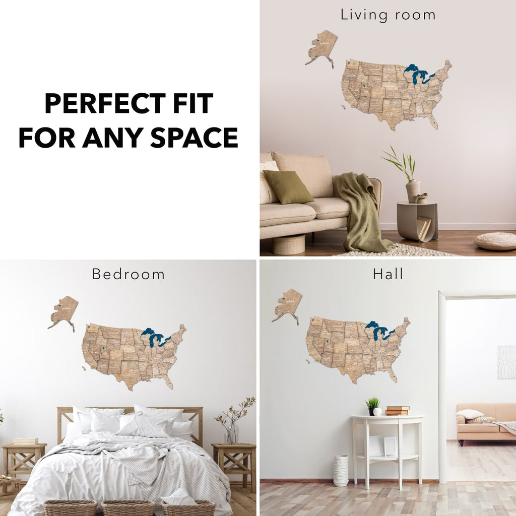 Wooden 3d Map of USA - Terra - SJB-DIAMOND ELITES