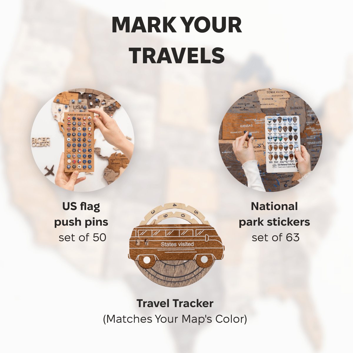 Travel Tracker 3D Wooden USA Map - SJB-DIAMOND ELITES
