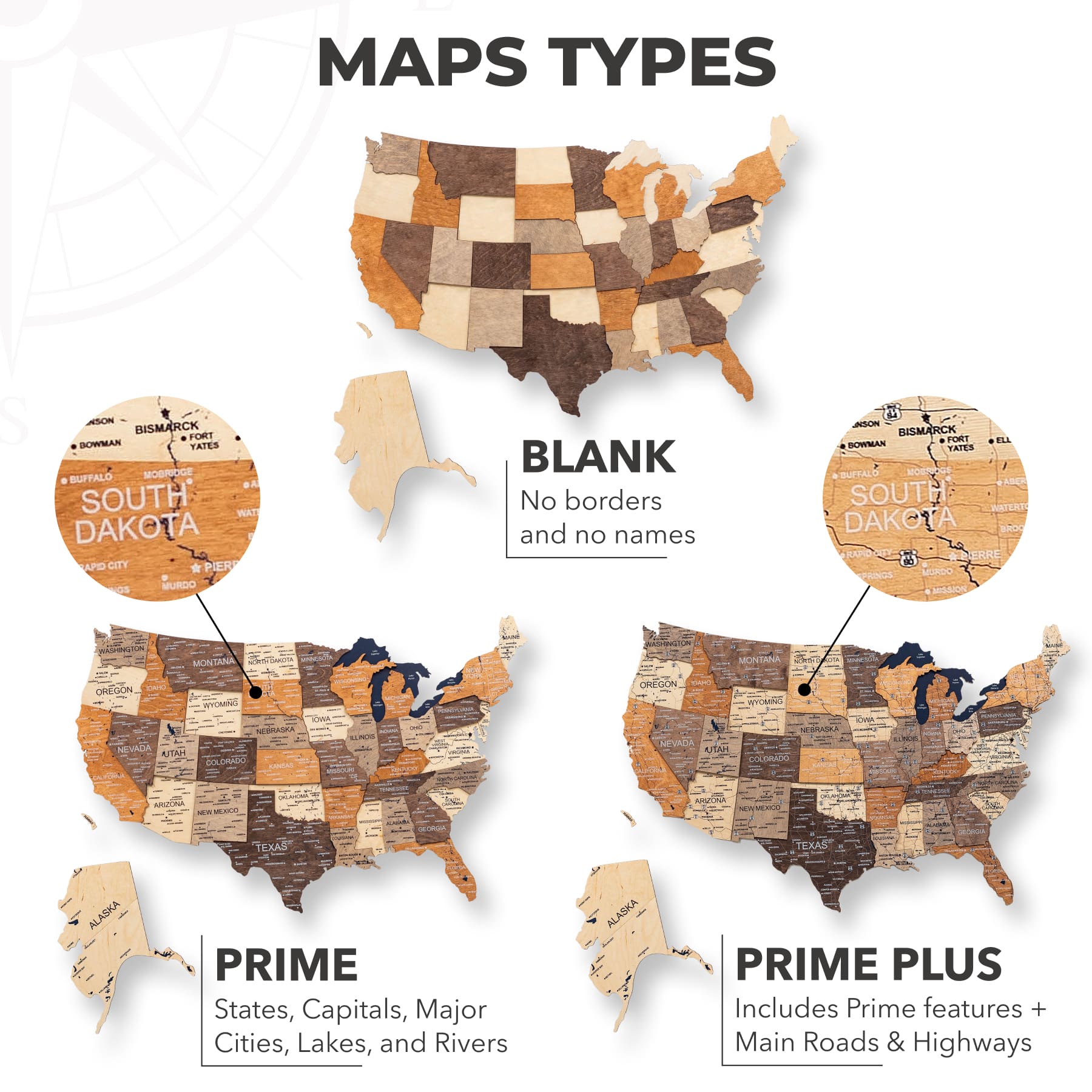 Wooden 3d Map of USA - Multicolor - SJB-DIAMOND ELITES