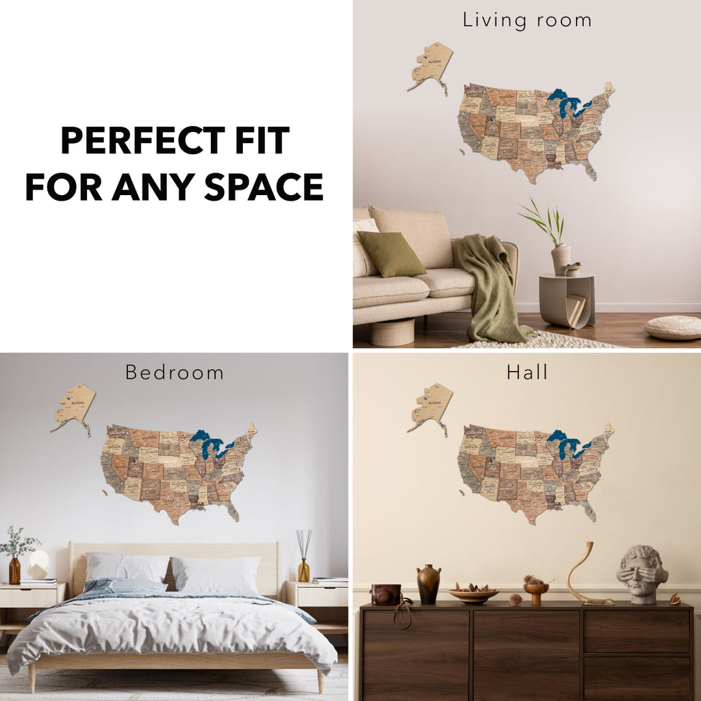 Wooden 3d Map of USA - Smokey - SJB-DIAMOND ELITES