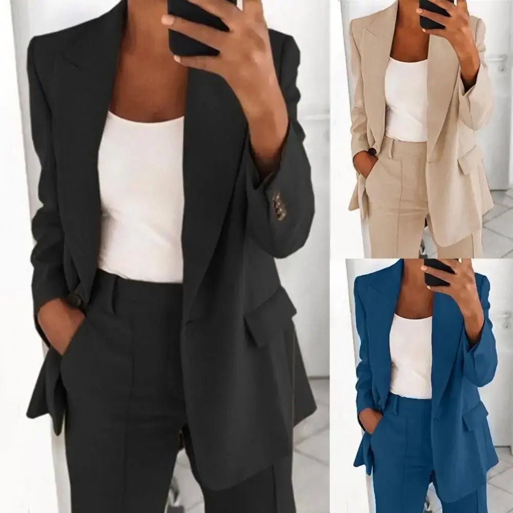 Solid Color Blazer Long Sleeve Pi-Mart
