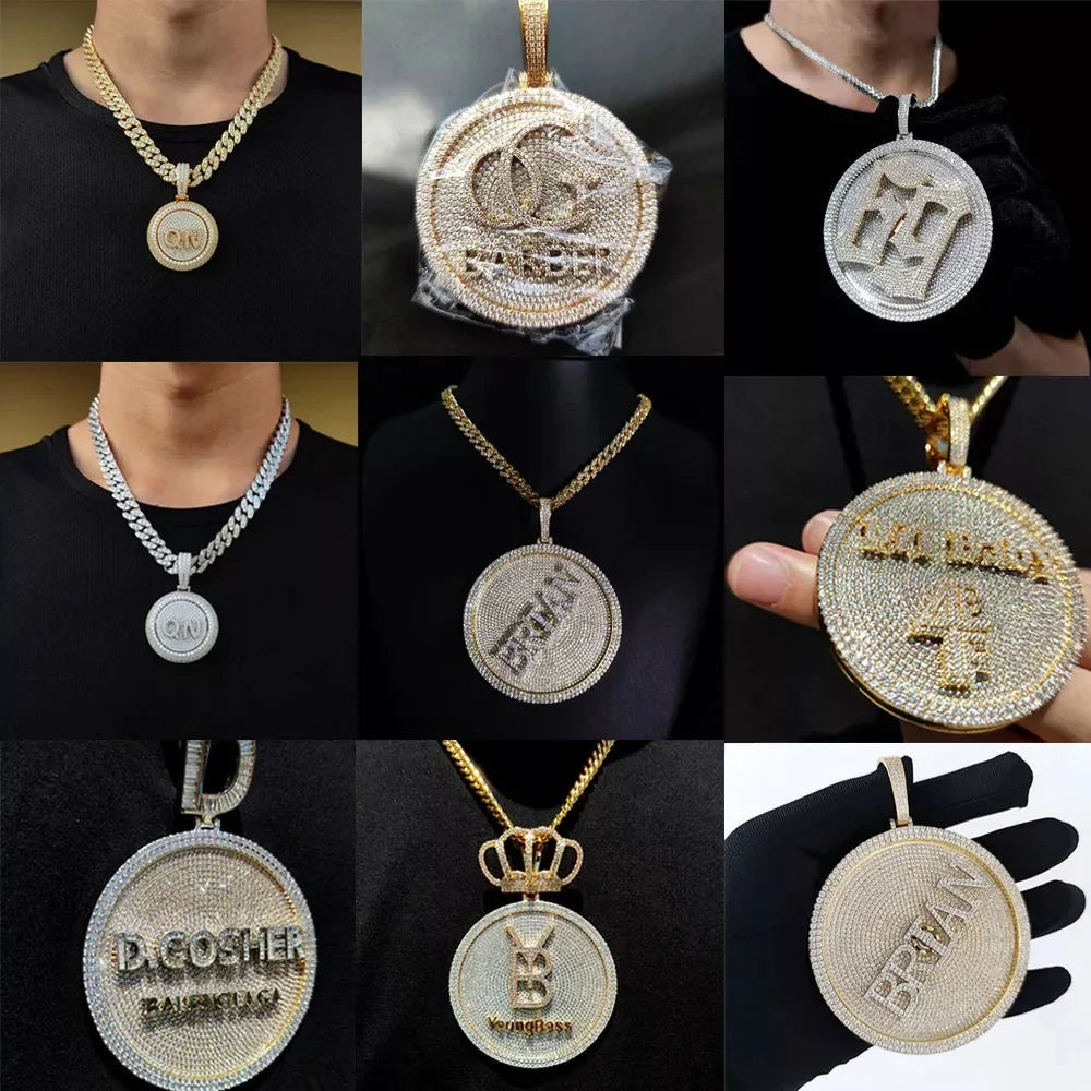 2024 3D Design Jewelry Copper 5A Zircon Bling Hip Hop Rapper Men Hip Hop Custom Letter Name Round Rectangle Pendant Lootquake LLC