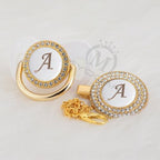 Luxury Modern Diamond Pacifier and Chain Gold Set With Initials Letter White Elegant A Beautiful Pacifier and Pacifier lip