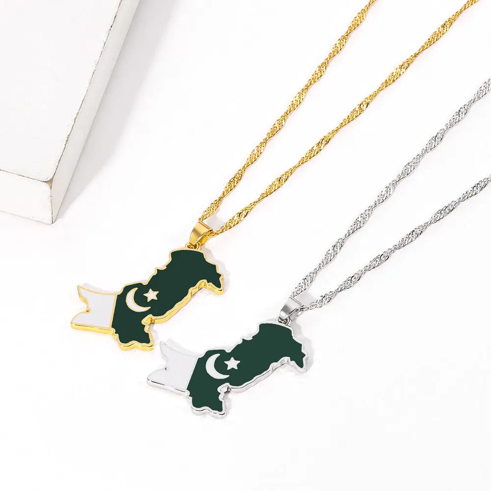 Pakistan Map and Flag Pendant Necklaces Lootquake LLC