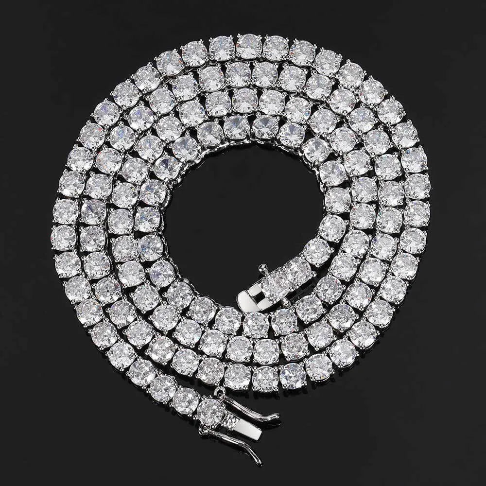 Hip Hop Jewelry Brass Setting CZ Tennis Chain Necklace Gold/Silver Color Iced Out AAAAA Cubic Zirconia Chain Lootquake LLC