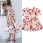 Cute Baby Girls Dress with  Flower Puff Sleeves A -line Dress For Baby Girls for Holiday Party