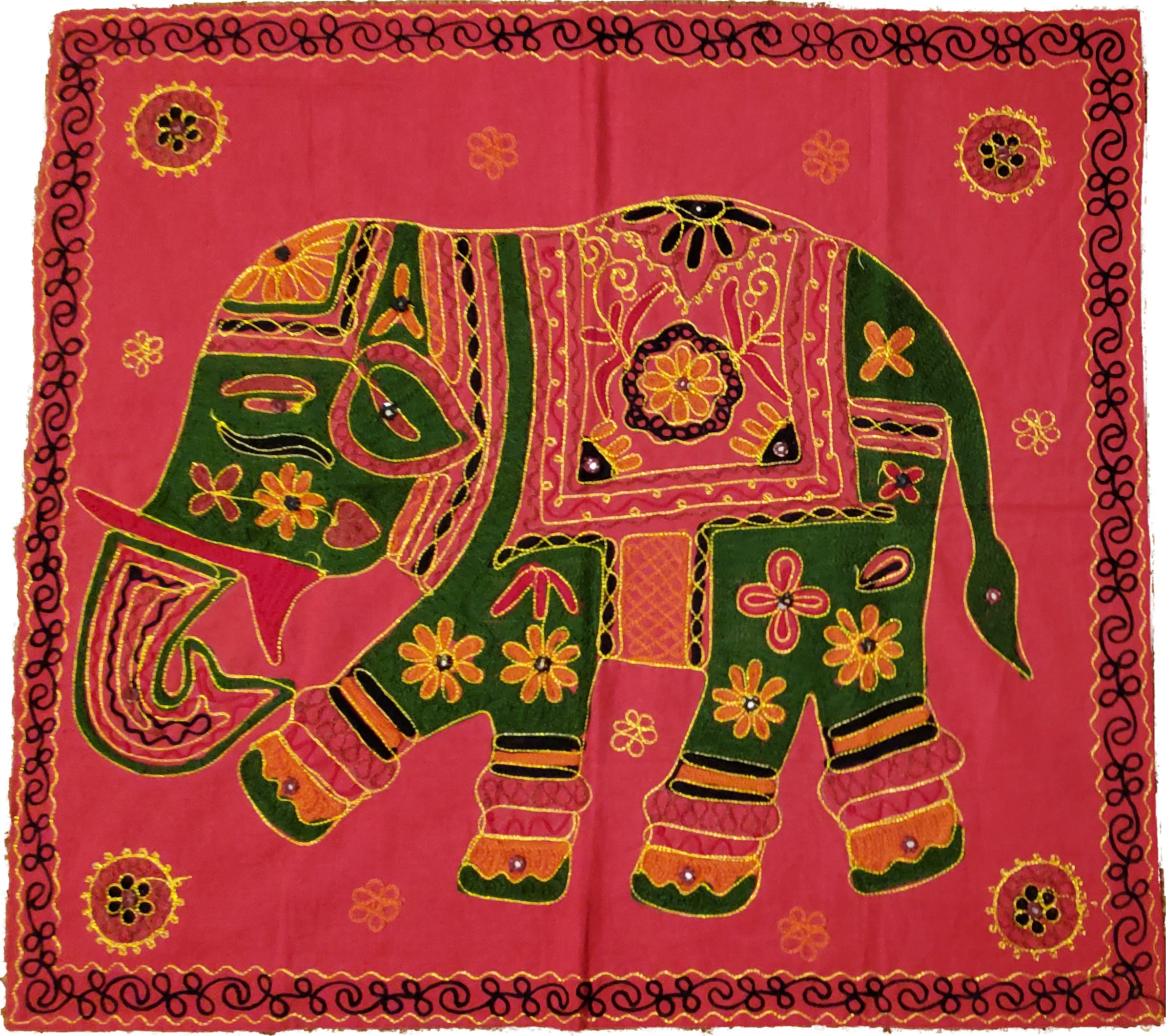 Embroidered Red Cotton Elephant Wall Hanging 32x29 Inch BandsCo Straps