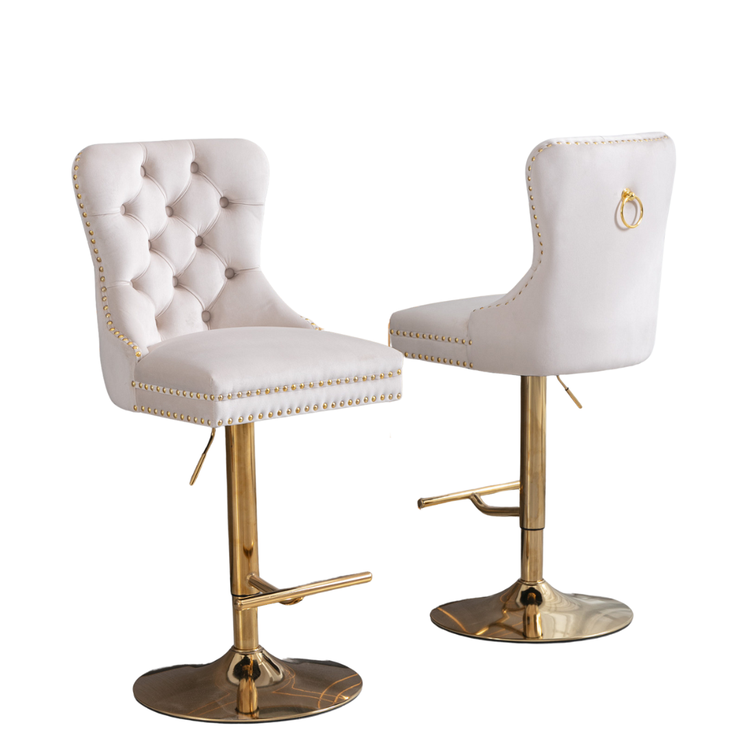 Set of 2 Thick Golden Swivel Velvet Barstools Lootquake LLC