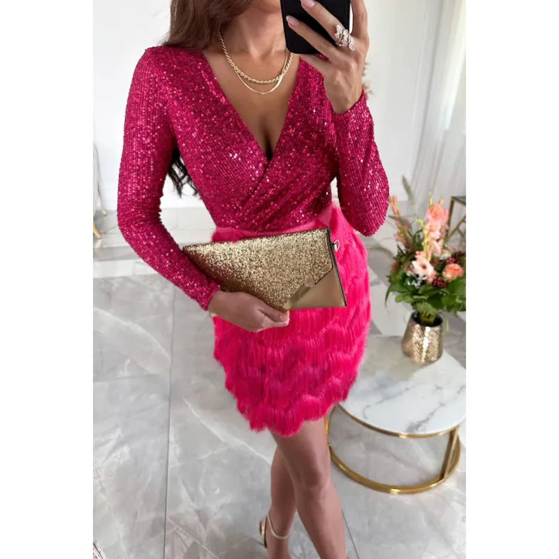 Autumn And Winter New Party Sequins Multicolor Dress Pi-Mart