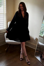 V-neck Tiered Dress in Black Purplish Diva