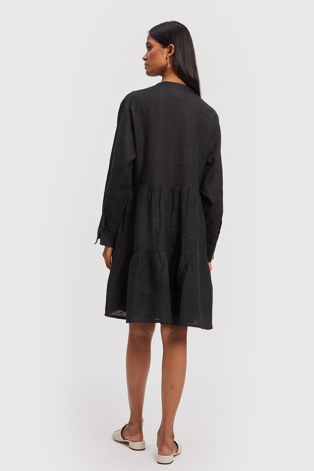 V-neck Tiered Dress in Black Purplish Diva