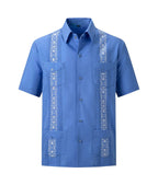 Mens Guayabera Shirts Short Sleeve Casual Snap Shirts(Blue M) Lootquake LLC