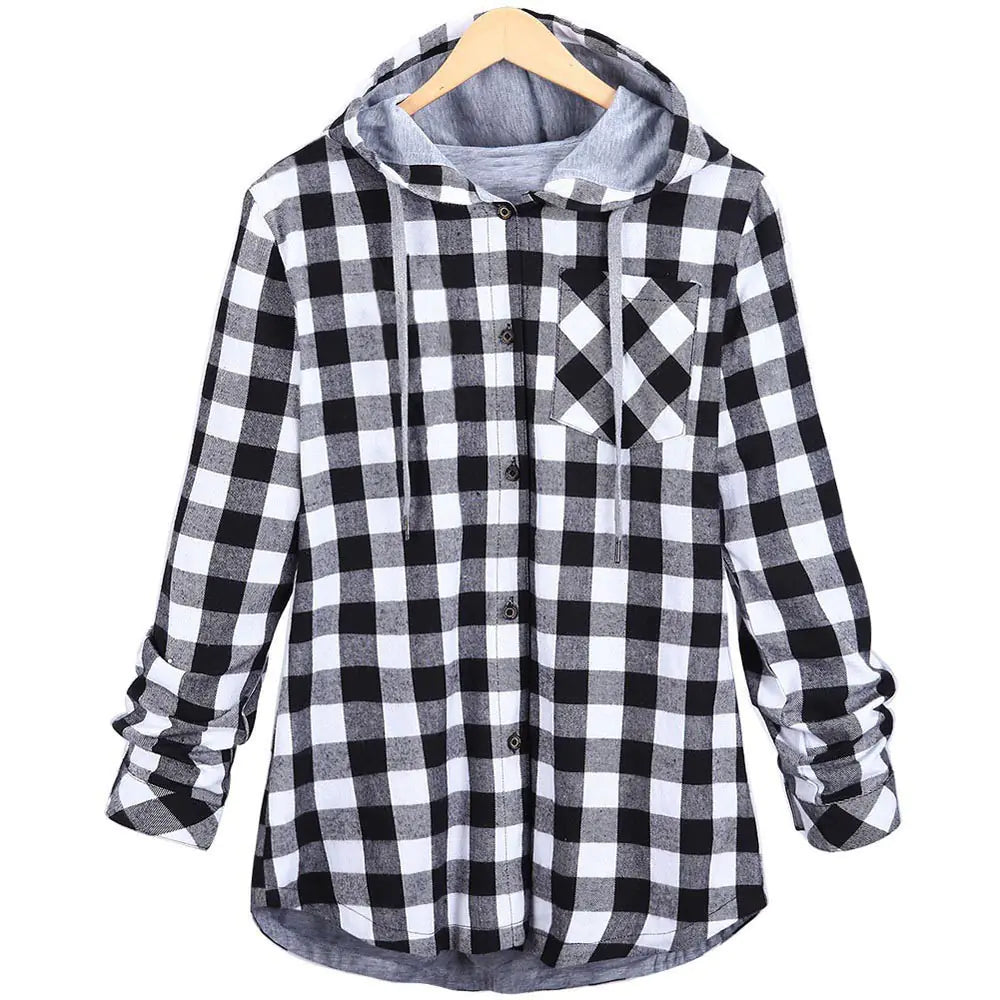 Multicolor Checked Hooded Cardigan for Women Pi-Mart
