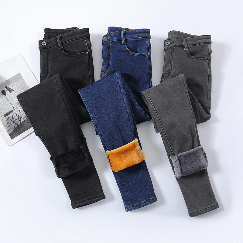 Velvet Thickening Denim Pants Pi-Mart