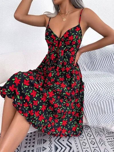Printed Plunge Sleeve Cami Dress Pi-Mart