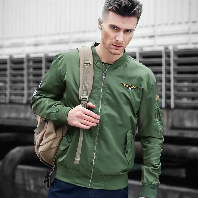 Men's Casual Stand Collar Jacket, Pilot Jacket