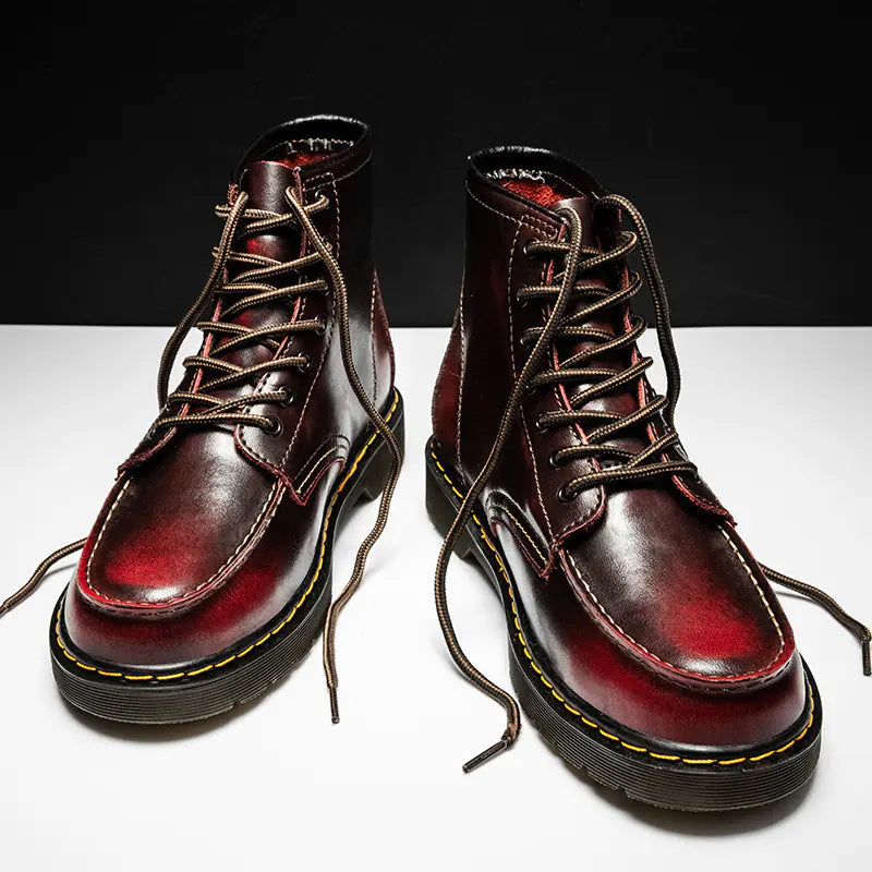 Men's High-Top Cowhide Martin Trendy Tooling Boots Pi-Mart