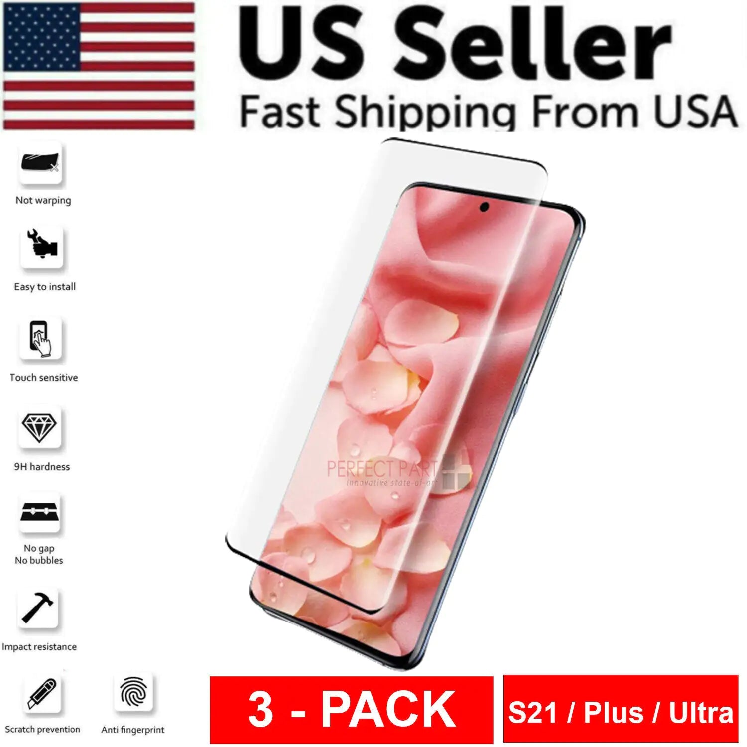 3 PACK - For Samsung Galaxy S21 PLUS ULTRA Tempered Glass Screen Protector Clear Pi-Mart