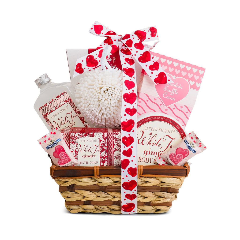 White Tea and Warm Ginger Valentine Spa Gift Basket Alder Creek Gift Baskets