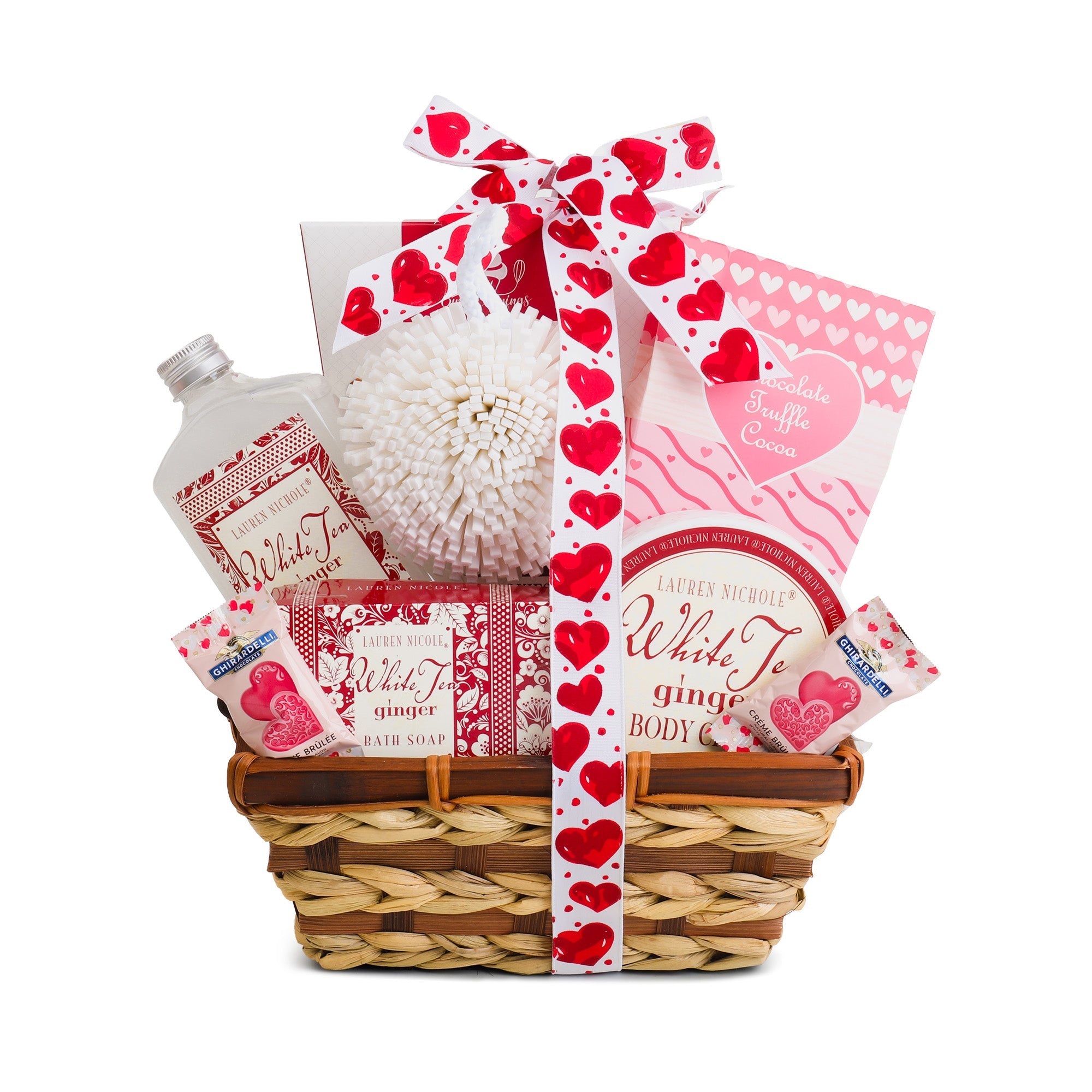 White Tea and Warm Ginger Valentine Spa Gift Basket Alder Creek Gift Baskets