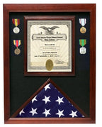 Flag and Document Case - Vertical 8 1/2 x 11 Document for Hanging Medals and Other Memorabilia - fit 3' x 5' flag or fit 5' x 9.5' Flag. The Military Gift Store