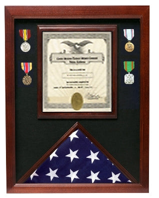 Flag and Document Case - Vertical 8 1/2 x 11 Document for Hanging Medals and Other Memorabilia - fit 3' x 5' flag or fit 5' x 9.5' Flag. The Military Gift Store