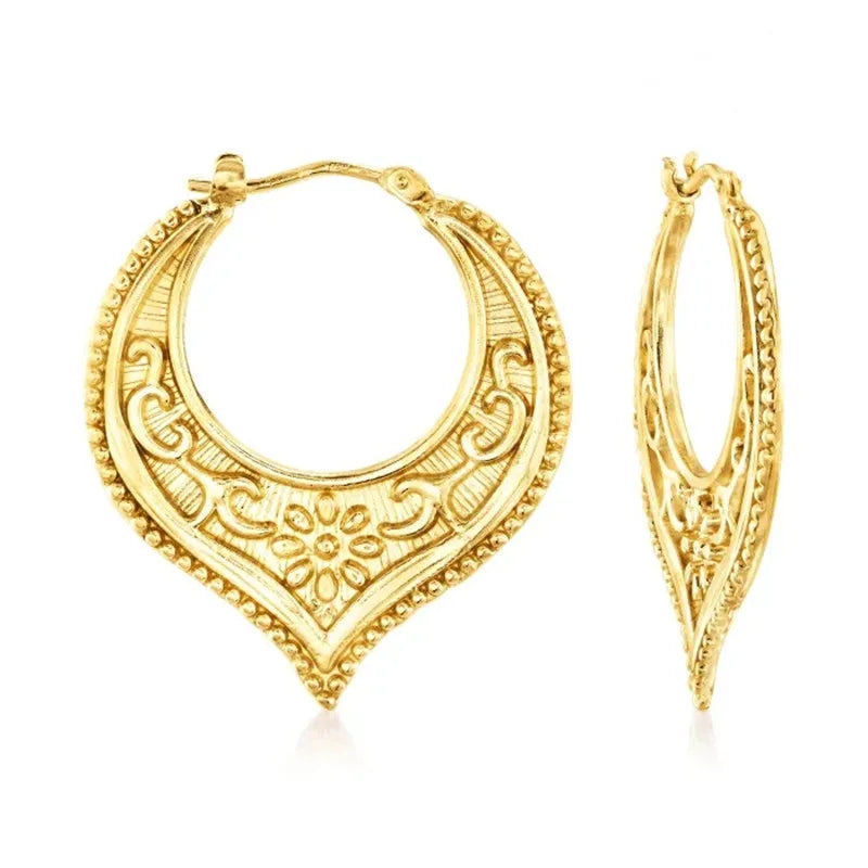 Vintage Metal Hand Engraved Butterfly Pattern Hoop Earrings Classic Women's Gold Plated Hook Drop Earrings - SJB-DIAMOND ELITES