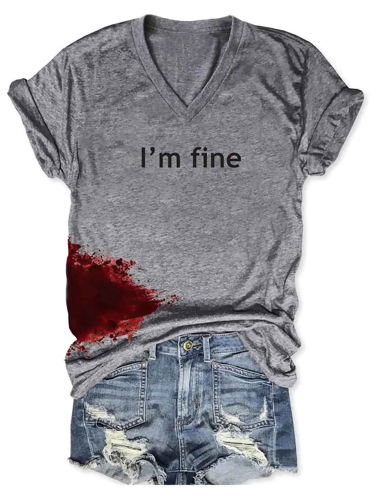Women Halloween Bloodstained I'm Fine Shirt Pi-Mart
