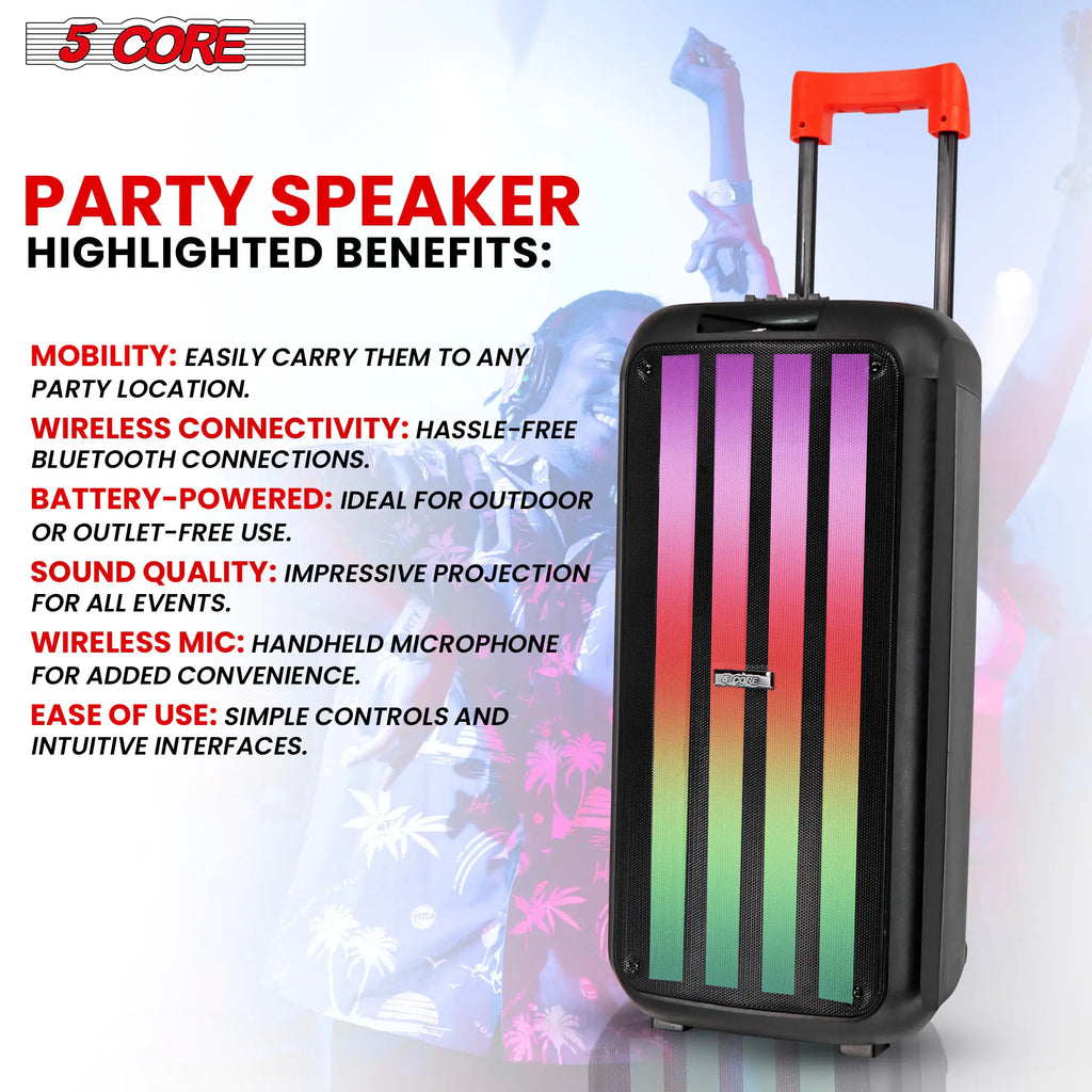 5Core Bluetooth Party Speaker 8 inch PA RGB Partybox Karaoke Machine + 2 Wireless Mic Pi-Mart