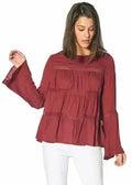 Bell Sleeve Tiered Blouse – Red Cordovan Polyester Women Top - SJB-DIAMOND ELITES