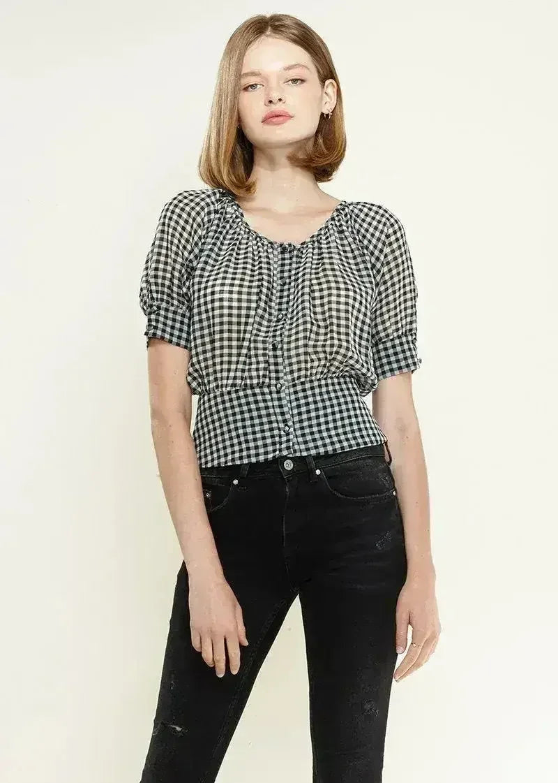 Button Down Peplum Cropped Blouse in Black | Femstylo - SJB-DIAMOND ELITES