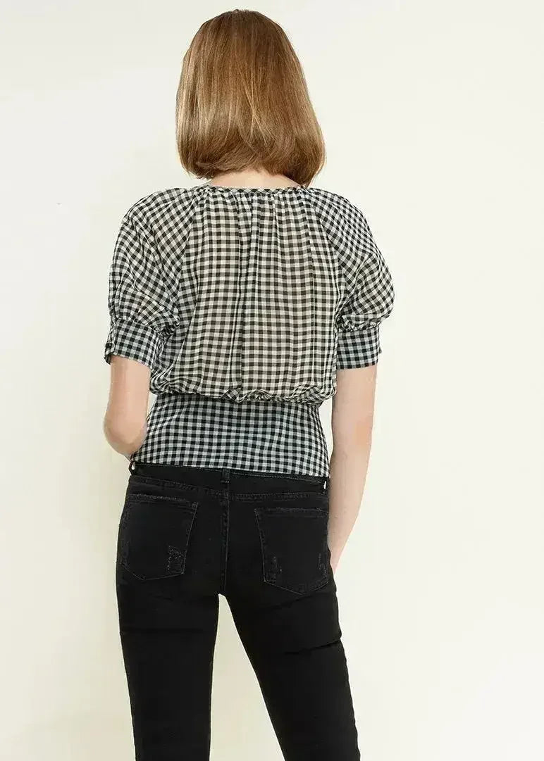 Button Down Peplum Cropped Blouse in Black | Femstylo - SJB-DIAMOND ELITES