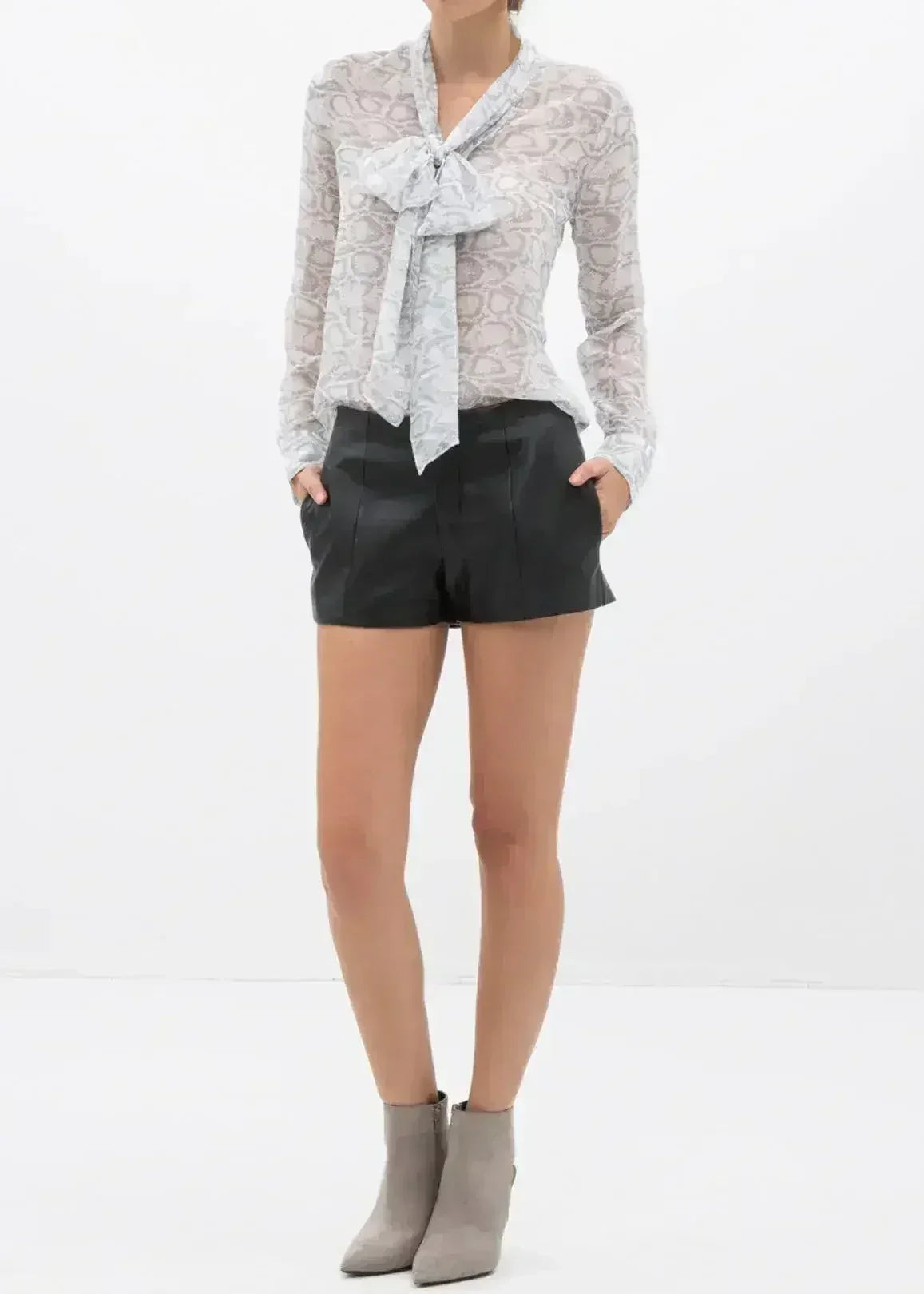 Tie Neck Sheer Blouse In Ivory Silver | FEMSTYLO - SJB-DIAMOND ELITES