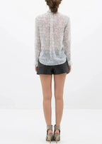 Tie Neck Sheer Blouse In Ivory Silver | FEMSTYLO - SJB-DIAMOND ELITES