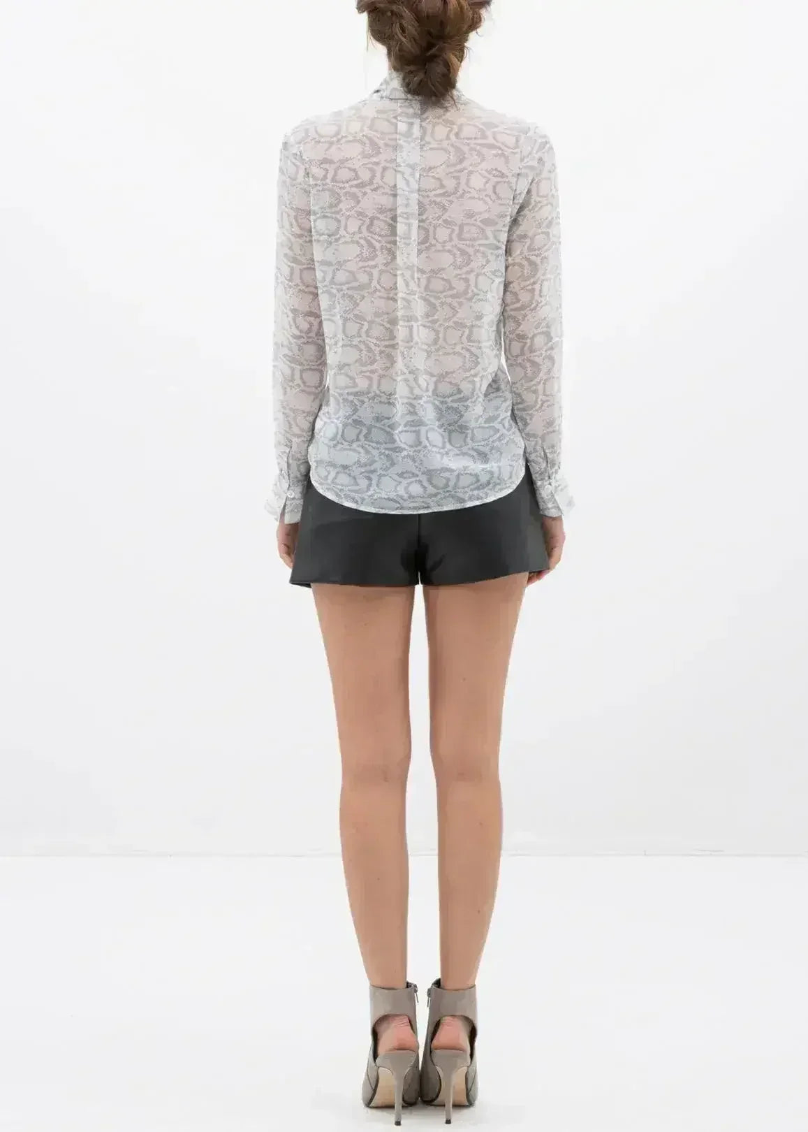 Tie Neck Sheer Blouse In Ivory Silver | FEMSTYLO - SJB-DIAMOND ELITES