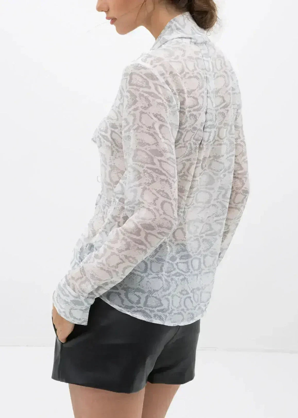 Tie Neck Sheer Blouse In Ivory Silver | FEMSTYLO - SJB-DIAMOND ELITES